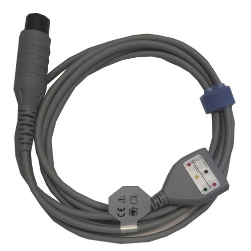 Edan ECG trunk cable, 3-lead, 6pin, Defib, AHA/IEC, 2.9m, novorozenci, reusable